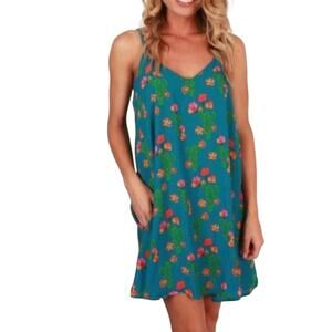 Peach Love California Cactus Mini Swing Dress Jade Fun Cute Desert Pockets